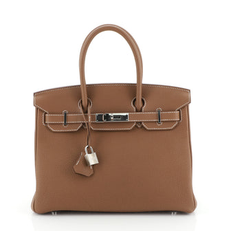 Hermes Birkin Handbag Brown Togo with Palladium Hardware 30