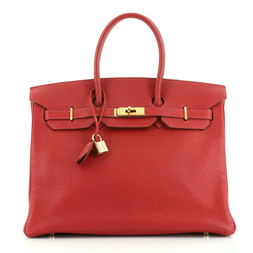 Hermes Birkin Handbag Red Clemence with Gold Hardware 35