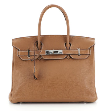 Hermes Birkin Handbag Brown Clemence with Gold Hardware 30