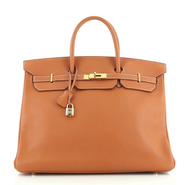 Hermes Birkin Handbag Brown Clemence with Gold Hardware 40