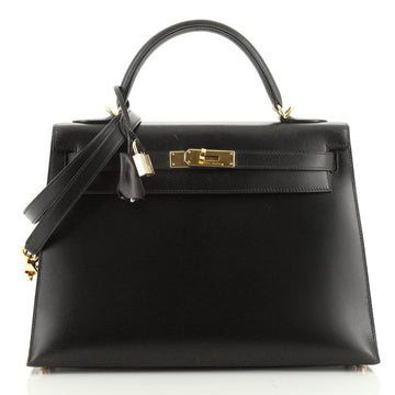 Hermes Kelly Handbag Black Box Calf with Gold Hardware 32