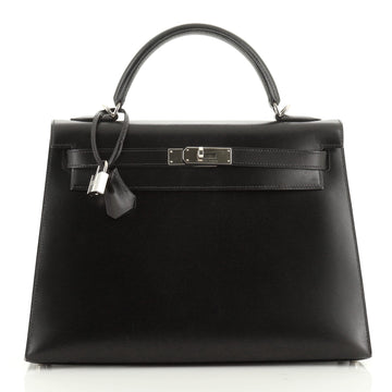 Hermes Kelly Handbag Black Box Calf with Palladium Hardware 32