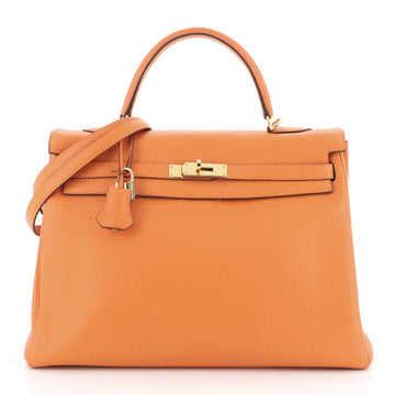Hermes Kelly Handbag Orange Clemence with Gold Hardware 35