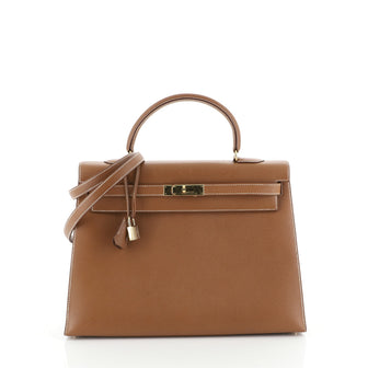 Hermes Kelly Handbag Brown Courchevel with Gold Hardware 35