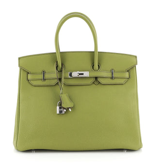 Hermes Birkin Handbag Green Togo with Palladium Hardware 35