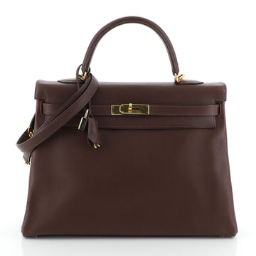 Hermes Kelly Handbag Brown Evergrain with Gold Hardware 35