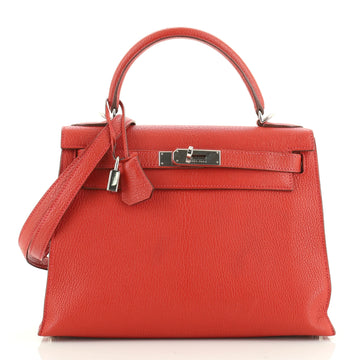 Hermes Kelly Handbag Red Chevre Jhansi with Palladium Hardware 28