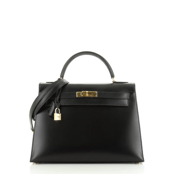 Hermes Kelly Handbag Black Box Calf with Gold Hardware 32
