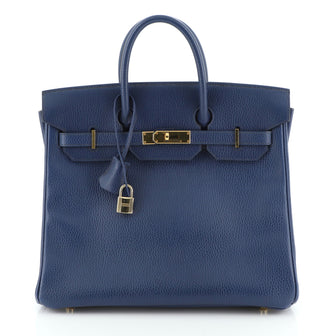 Hermes HAC Birkin Bag Blue Ardennes with Gold Hardware 32