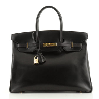 Hermes Birkin Handbag Black Box Calf with Gold Hardware 35