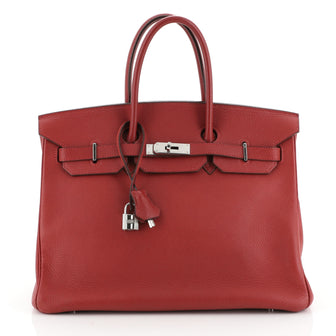 Hermes Birkin Handbag Red Clemence with Palladium Hardware 35