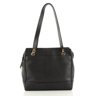 Chanel Vintage Stitched CC Shoulder Bag Caviar Small