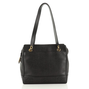 Chanel Vintage Stitched CC Shoulder Bag Caviar Small