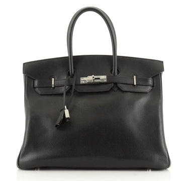 Hermes Birkin Handbag Black Veau Grain Lisse with Palladium Hardware 35