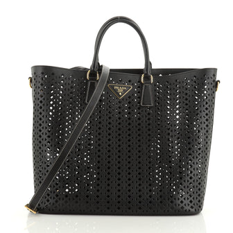Convertible Open Tote Perforated Saffiano Leather Large