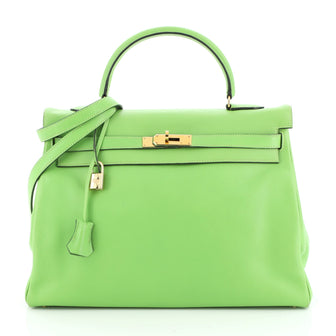 Hermes Kelly Handbag Green Gulliver with Gold Hardware 35