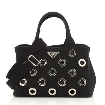 Prada Canapa Convertible Tote Grommet Embellished Canvas Mini