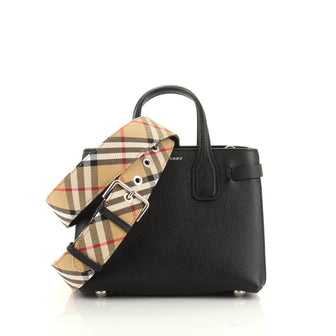 Burberry Banner NM Convertible Tote Leather with Vintage Check Canvas Small