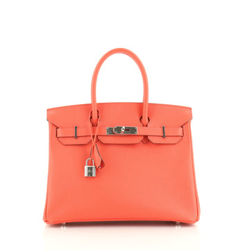 Hermes Birkin Handbag Red Epsom with Palladium Hardware 30