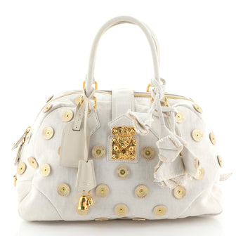 Louis Vuitton Polka Dot Panama Bowly Handbag Embellished Canvas 