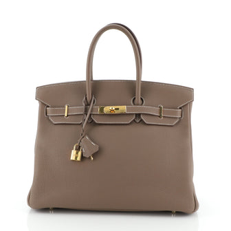 Hermes Birkin Handbag Grey Togo with Gold Hardware 35