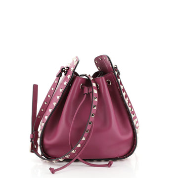 Valentino Rockstud Drawstring Bucket Bag Leather Small
