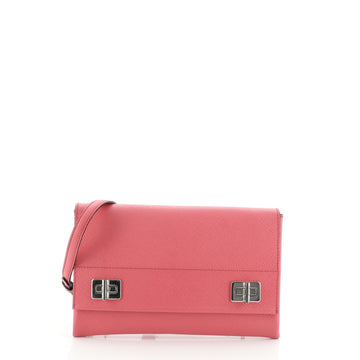 Prada Double Turn Lock Chain Shoulder Bag Saffiano Leather Small