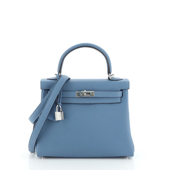 Hermes Kelly Handbag Blue Togo with Palladium Hardware 25