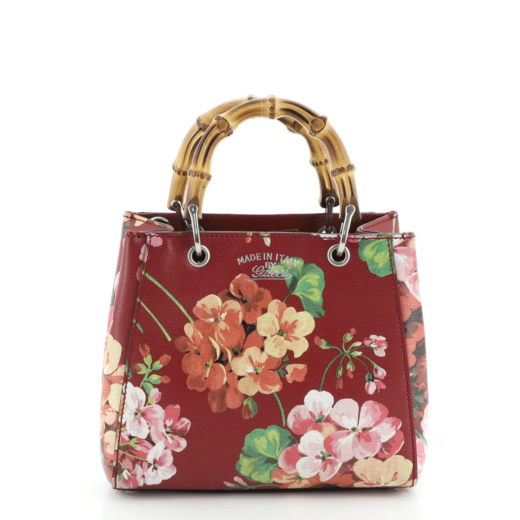 Gucci Bamboo Shopper Tote Blooms Print Leather Mini 49409