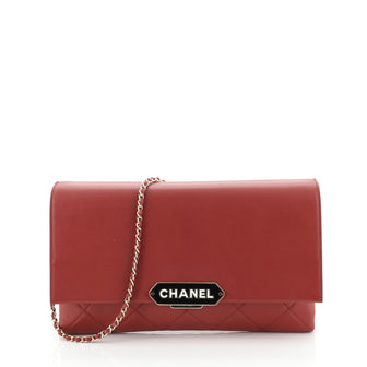 Chanel Retro Label Chain Clutch Quilted Leather 