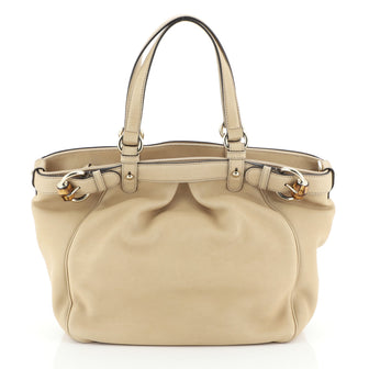 Bamboo Buckle Zip Tote Leather Medium