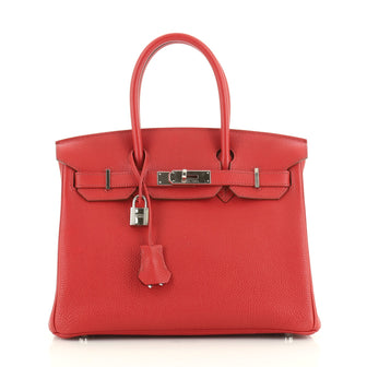 Hermes Birkin Handbag Red Togo with Palladium Hardware 30
