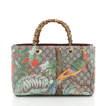 Gucci Bamboo Shopper Tote Tian Print GG Coated Canvas Medium