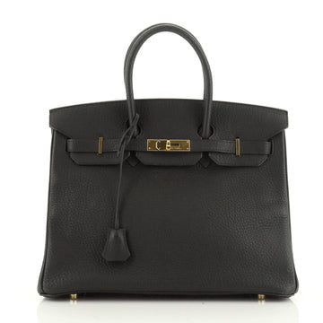 Birkin Handbag Noir Fjord with Gold Hardware 35