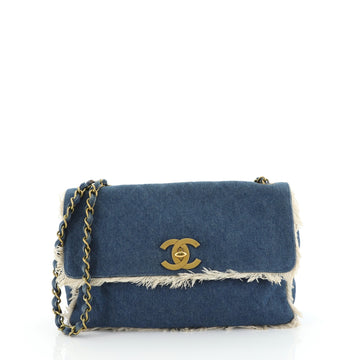 Chanel Vintage CC Flap Bag Fringe Quilted Denim Jumbo