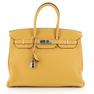 Hermes Birkin Handbag Yellow Clemence with Palladium Hardware 35