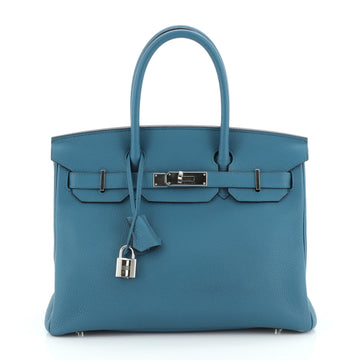 Hermes Birkin Handbag Blue Togo with Palladium Hardware 30
