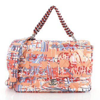 Chanel Chain Flap Bag Quilted Printed Foulard Small