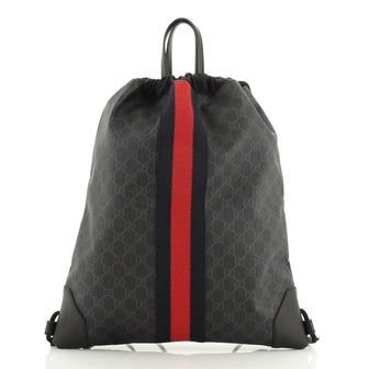 Gucci Web Drawstring Backpack GG Coated Canvas Large