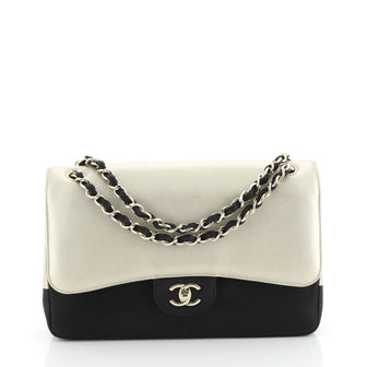 Chanel Bicolor Classic Double Flap Bag Caviar and Iridescent Calfskin Jumbo