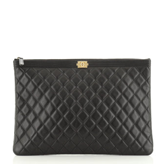 Chanel Boy O Case Clutch Quilted Lambskin Large