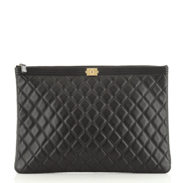 Chanel Boy O Case Clutch Quilted Lambskin Large