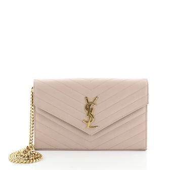 Saint Laurent Classic Monogram Wallet on Chain Matelasse Chevron Leather Medium
