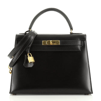 Hermes Kelly Handbag Black Box Calf with Gold Hardware 28