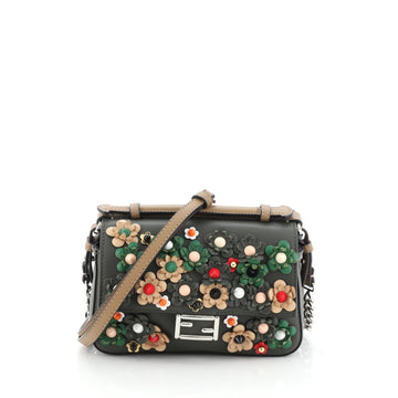 Fendi Double Baguette Flower Studded Leather Micro