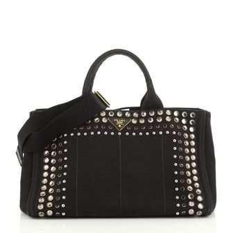 Prada Canapa Convertible Tote Rhinestone Embellished Canvas Large