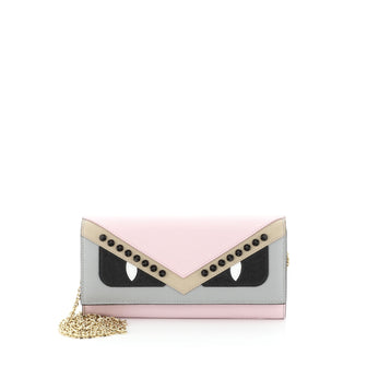 Fendi Monster Continental Wallet on Chain Studded Leather 