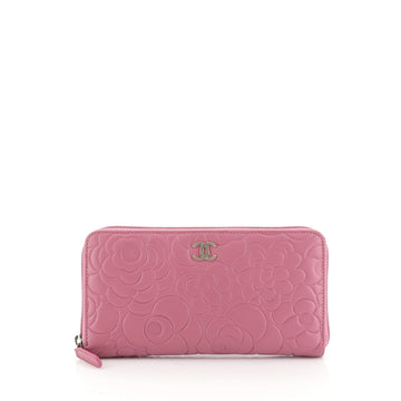 Chanel Zip Around Wallet Camellia Lambskin 