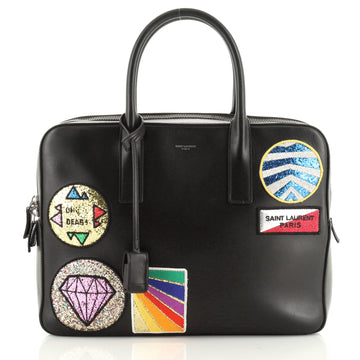Saint Laurent Museum Flat Briefcase Patch Embellished Leather Medium
