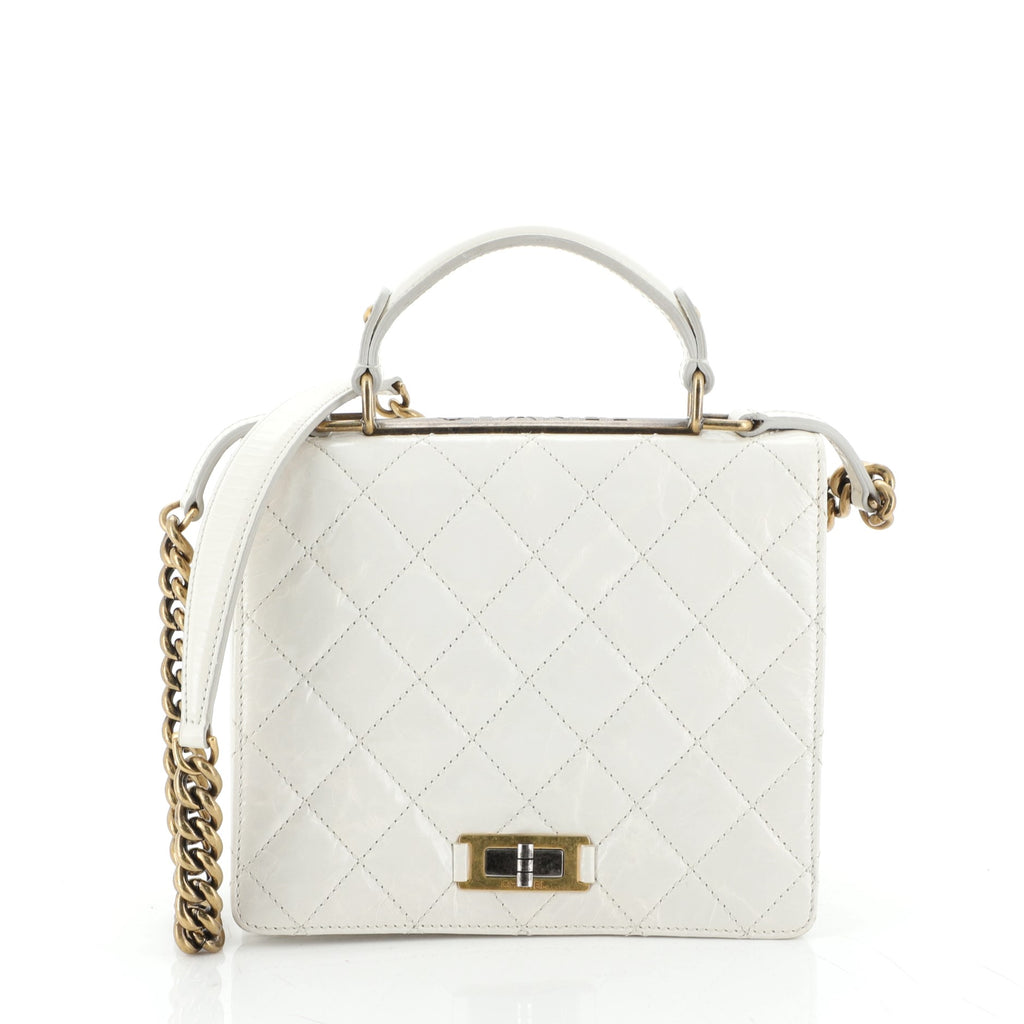 Chanel Rita Top Handle Flap Bag Quilted Aged Calfskin Large White 4955774